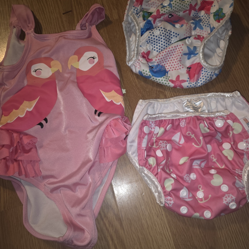Pink Parrot Kids Swim One Piece And Swim Diapers